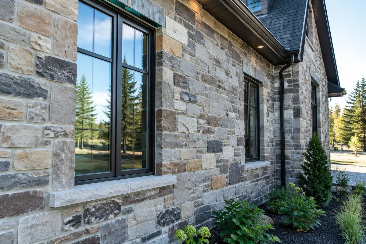 Natural stone exterior wall on a home