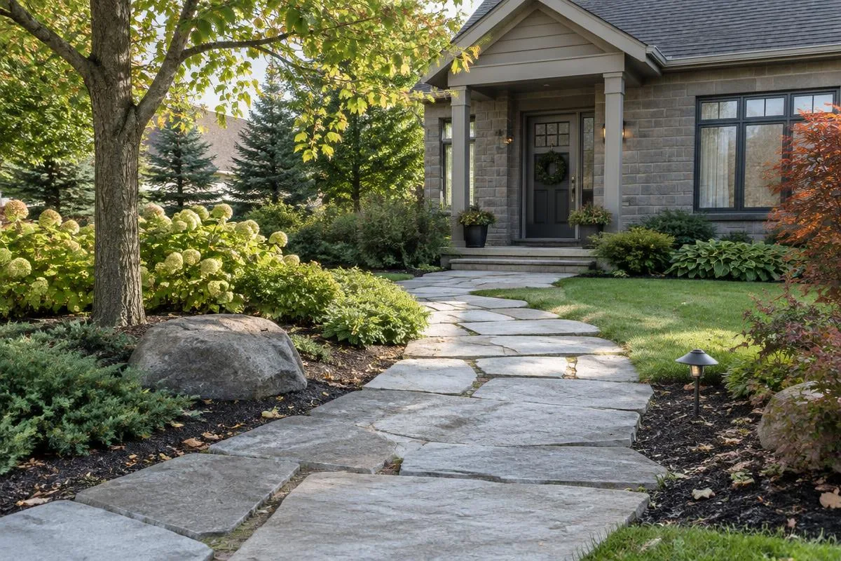 Natural stone walkway leading to a home